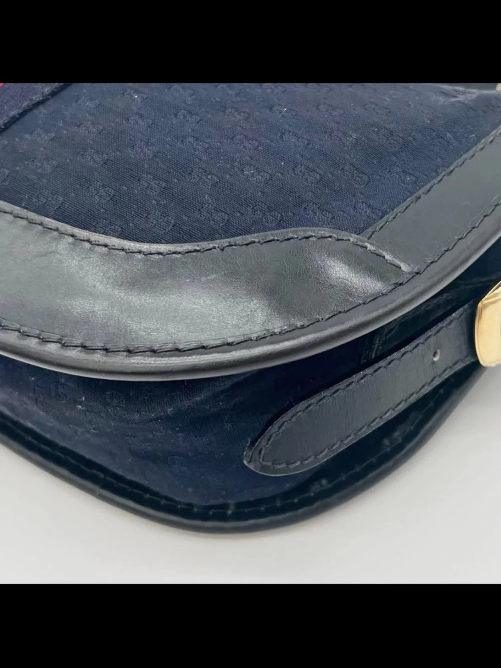 Gucci Navy Canvas Crossbody with Red Center Stripe